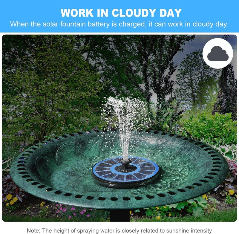 Yzert Solar Fountain with 2000 mAh Battery Backup Works in Cloudy, Glass Solar Powered Bird Bath Fountains with 7 Nozzles, 3.5 W Solar Fountain Pump for Birdbath,Garden, Outdoor, Pond (Blue) - Image 2